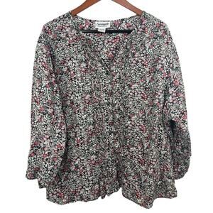 Serengeti Floral Print Pleated Button Blouse Tunic Top Size Women's 3X Spring